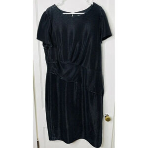 Lane Bryant Sheath Ribbed Dress Sz 20 Black Ruched Short Sleeve Stretch NWT